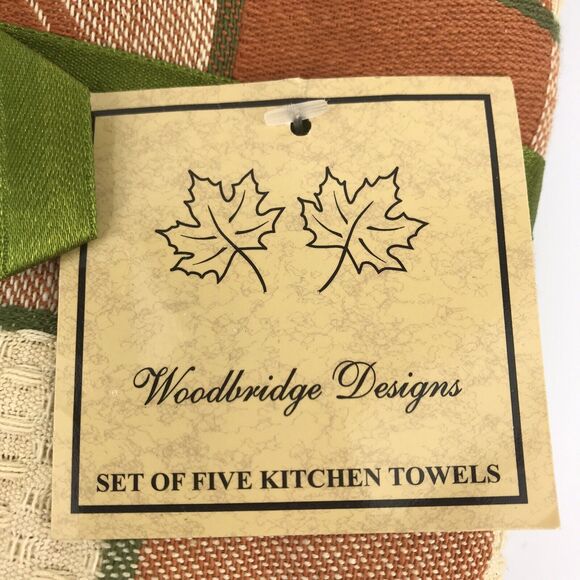 NWT Woodbridge Designs Pumpkin Kitchen Towels Set of Five Cotton Orange Fall - Picture 3 of 4
